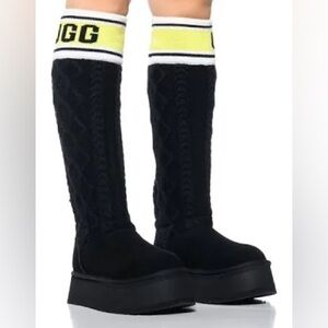 UGG Classic Sweater Letter Platform Knit Knee High Logo Boot New Without Box